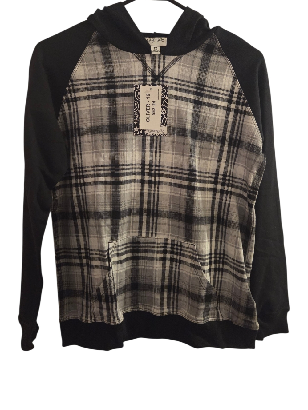 LuLaRoe Black & Gray Plaid Hooded Pullover